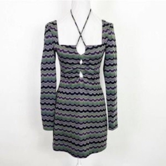 NWT ZARA Geo Print Cutout Bodycon Long Sleeve Dress - Picture 6 of 12